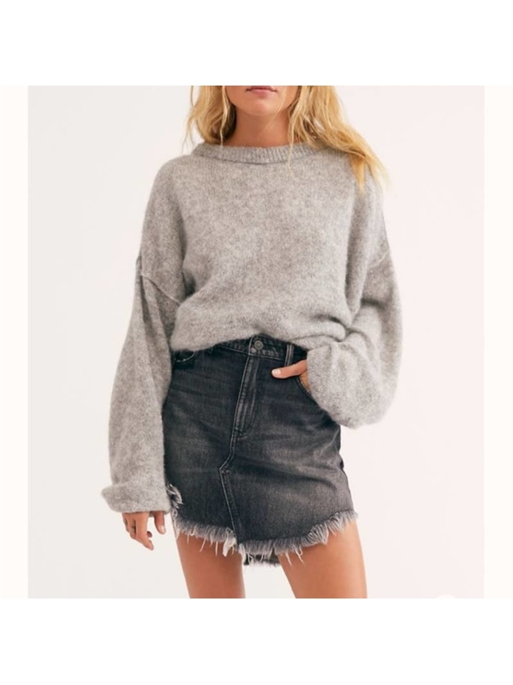 Free People Bailey frayed hem black jean skirt